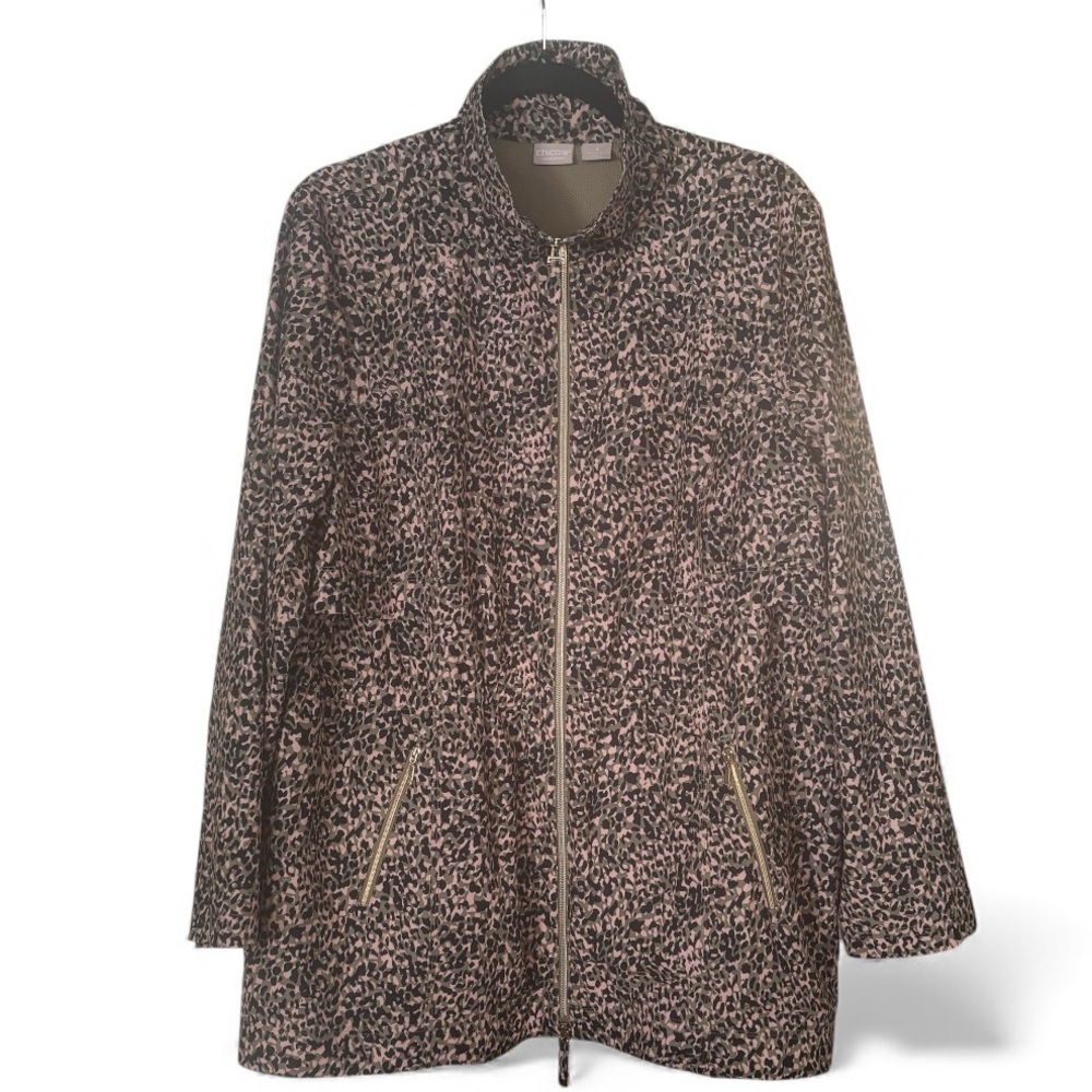 Chico’s Zenergy Micro Leopard Print Full Zip Jacket Size 3 (16/18)